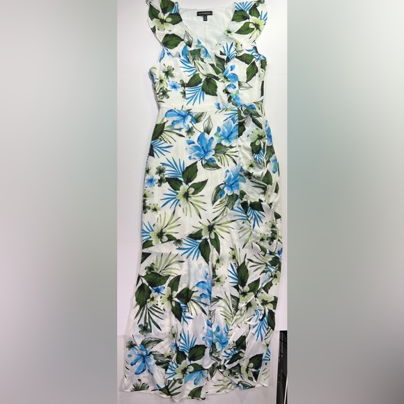Banana Republic Floral High Low Maxi Dress - white/green/blue, size 8 - Picture 2 of 11